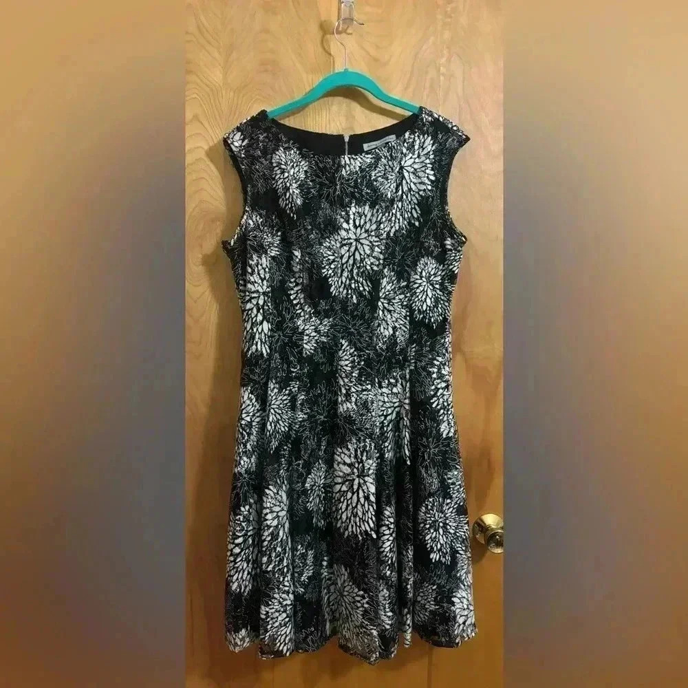 Black & White Floral Fit-and-Flare Dress